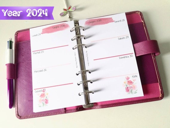 NEW 2024 Ringbound Planner Refill Week on Two Pages Filofax, Kikkik,  Webster Pages, Dokibook A5, Personal, A6, Pocket Flower 
