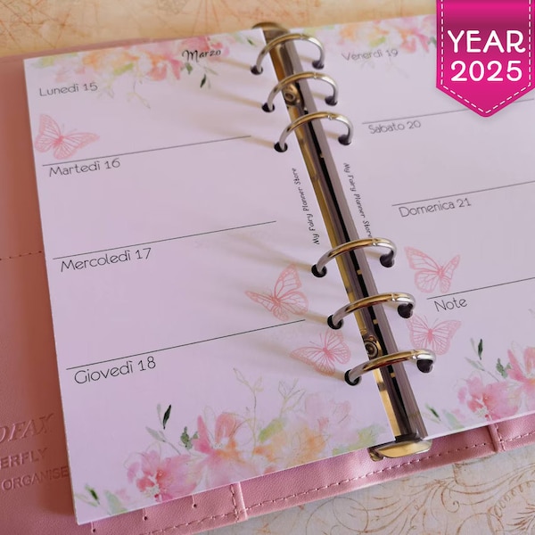 NEU 2025 – BUTTERFLY DANCE – Ringgebundener Planer-Nachfüller – Wochen auf zwei Seiten – Filofax, Webster, KikkiK, Dokibook – A5, A6, persönlich, Tasche