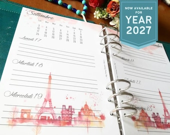 NEW 2027 - Week on Two Pages - Ringbound Planner Refill - Filofax, Webster Pages, KikkiK, Dokibook - A5, Personal, Pocket Size - Watercolor