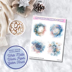 COZY COLLECTION - Celestial - Decoration, Journaling, Planner Stickers, Hobonichi Stickers - Vintage - Glitter - White Matte - Washi Paper