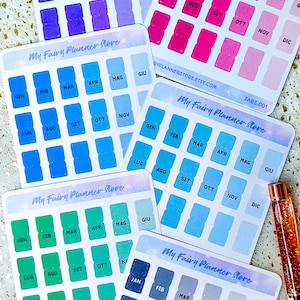 MONTHLY TABS - Colorful Tabs - Sticky Tabs - Tabs - Pastel Color - Blue - Purple - Pink - Green - Grey - Rainbow