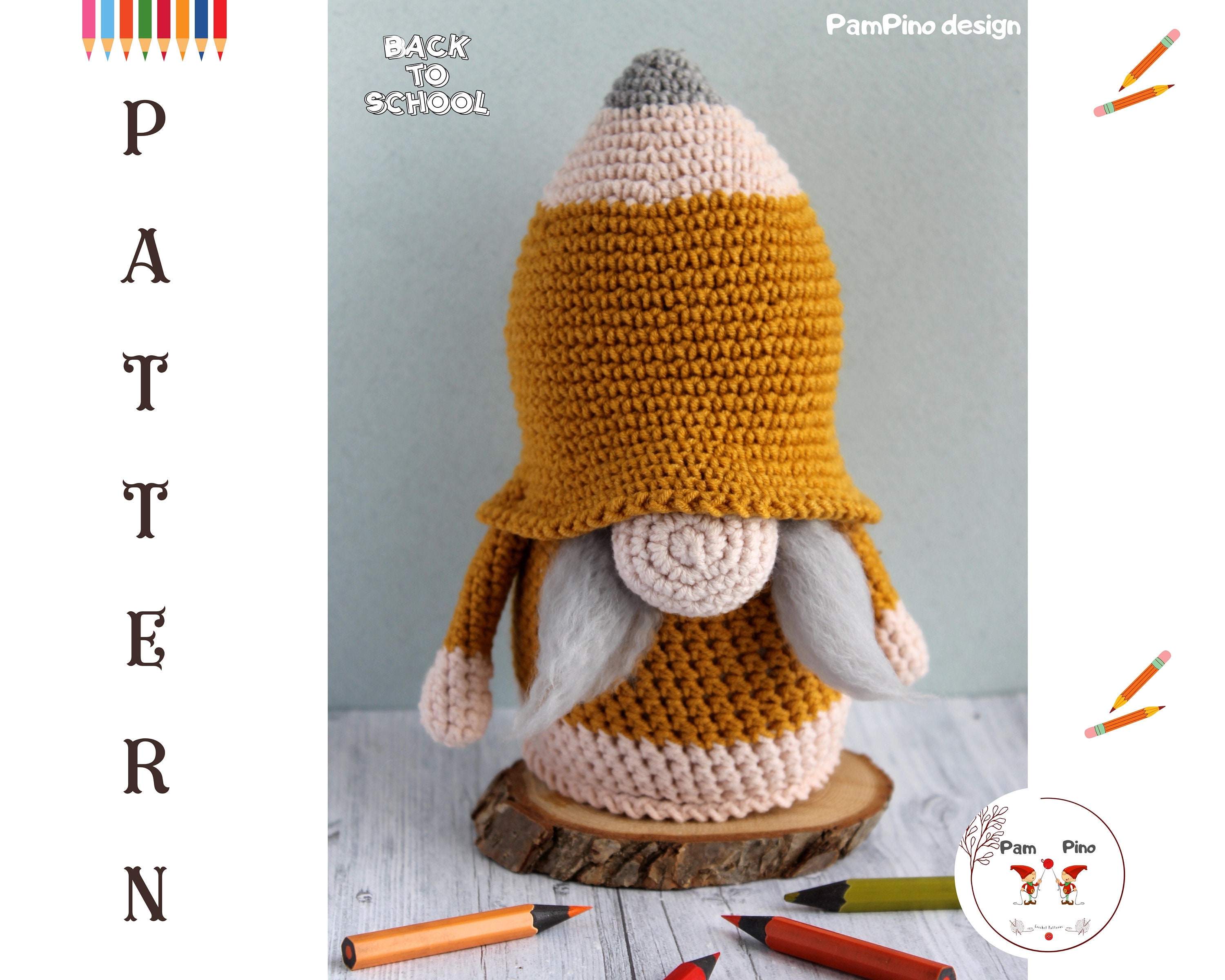 Back to school pencil gnome crochet pencil gnome school  etsy Back to school pencil gnome crochet pencil gnome school  etsy