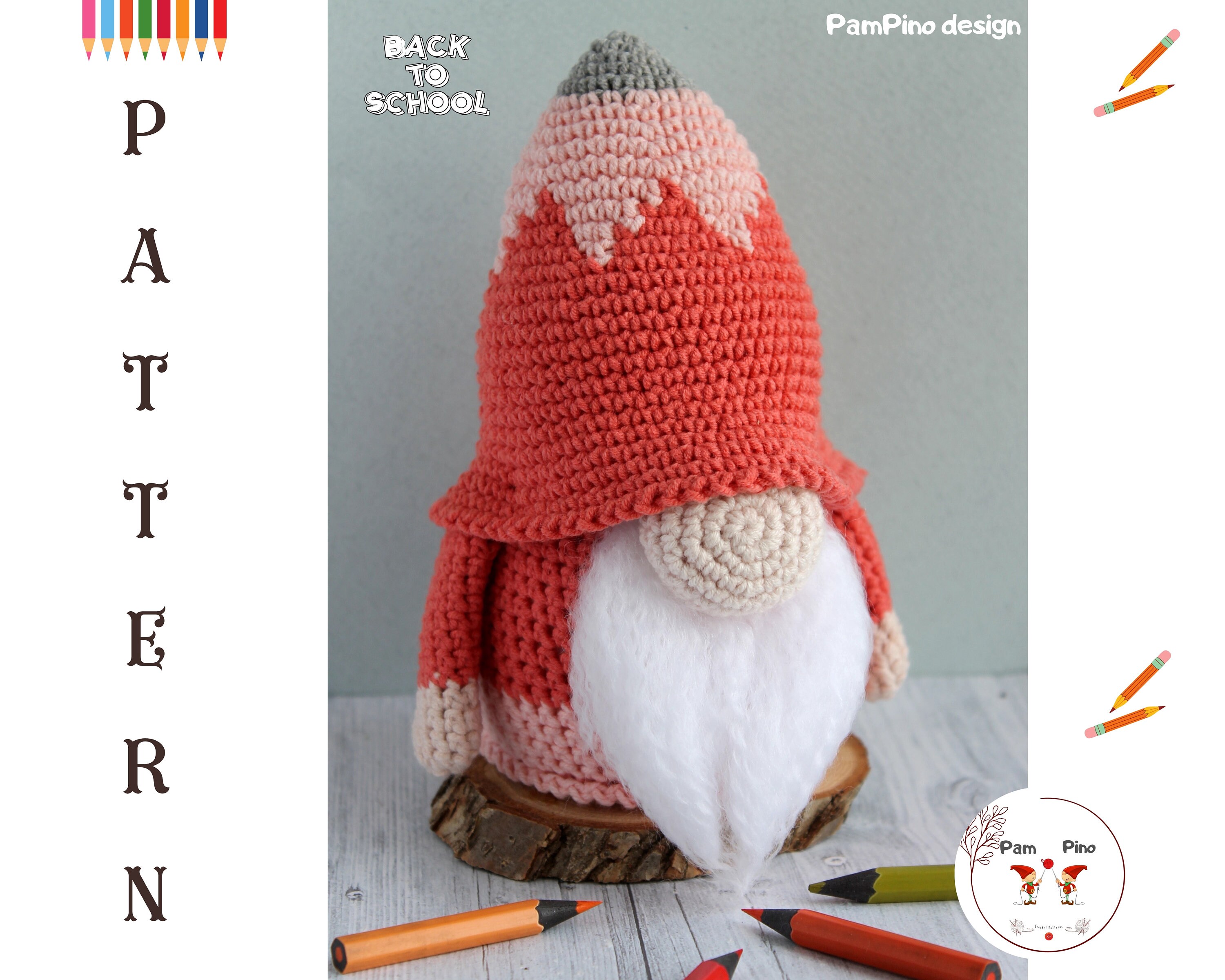 Back to school pencil gnome crochet pencil gnome school  etsy Back to school pencil gnome crochet pencil gnome school  etsy