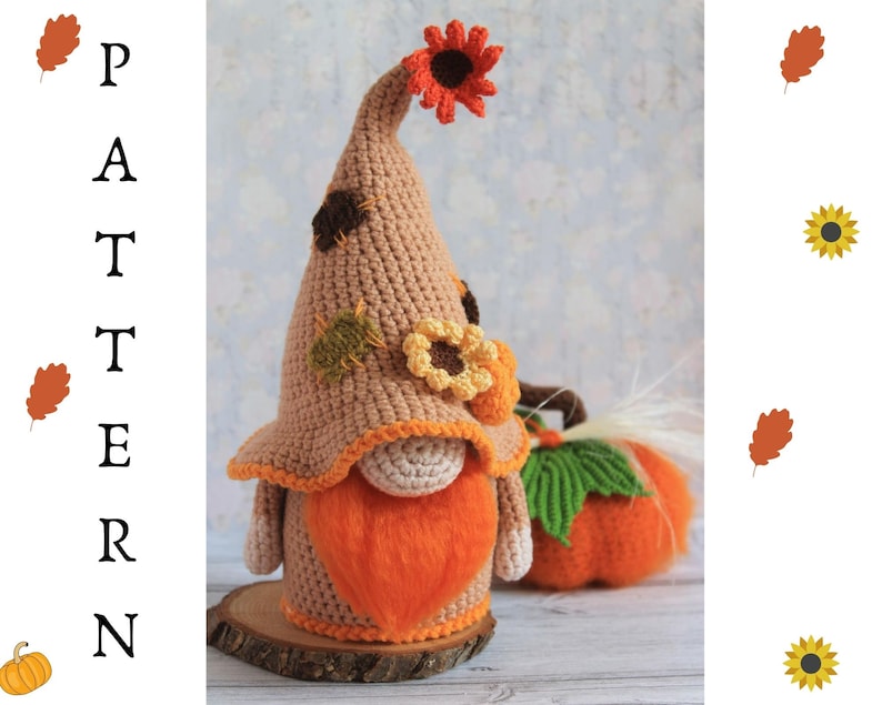 Fall Gnome Crochet Autumn Fall Gnome Fall Leaf and Sunflower Etsy