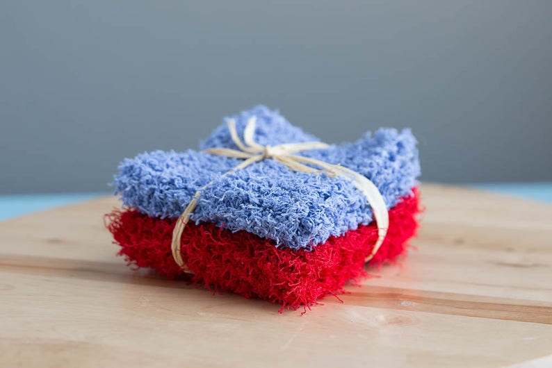 Handmade Knitted Scrubbie Dish Cloth Set of Two Knitted Etsy