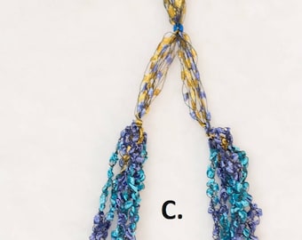 Crocheted Necklace; 7-Strand Trellis Necklace; Handmade; Multi-colored metallic thread