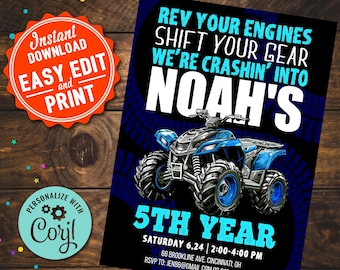 4 Wheeler Quad ATV Birthday Party Invitation Boys DIY Printable Editable Instant Digital Download