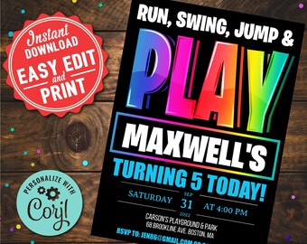 Playground Birthday Party Invitation: Editable Kids Invite (Digital Download)