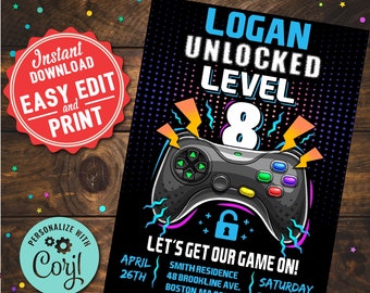 Video Game Party Invitations Etsy