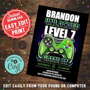 Video Game Birthday Invitation: Level Unlocked, Boys Printable (Digital Download)