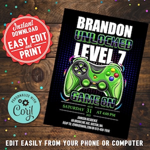 Video Game Level Unlocked Birthday Party Invitation Boys Printable Editable Instant Digital Download Template Video Game Birthday Gift Boys