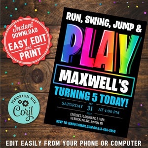Playground Birthday Party Invitation: Editable Kids Invite (Digital Download)