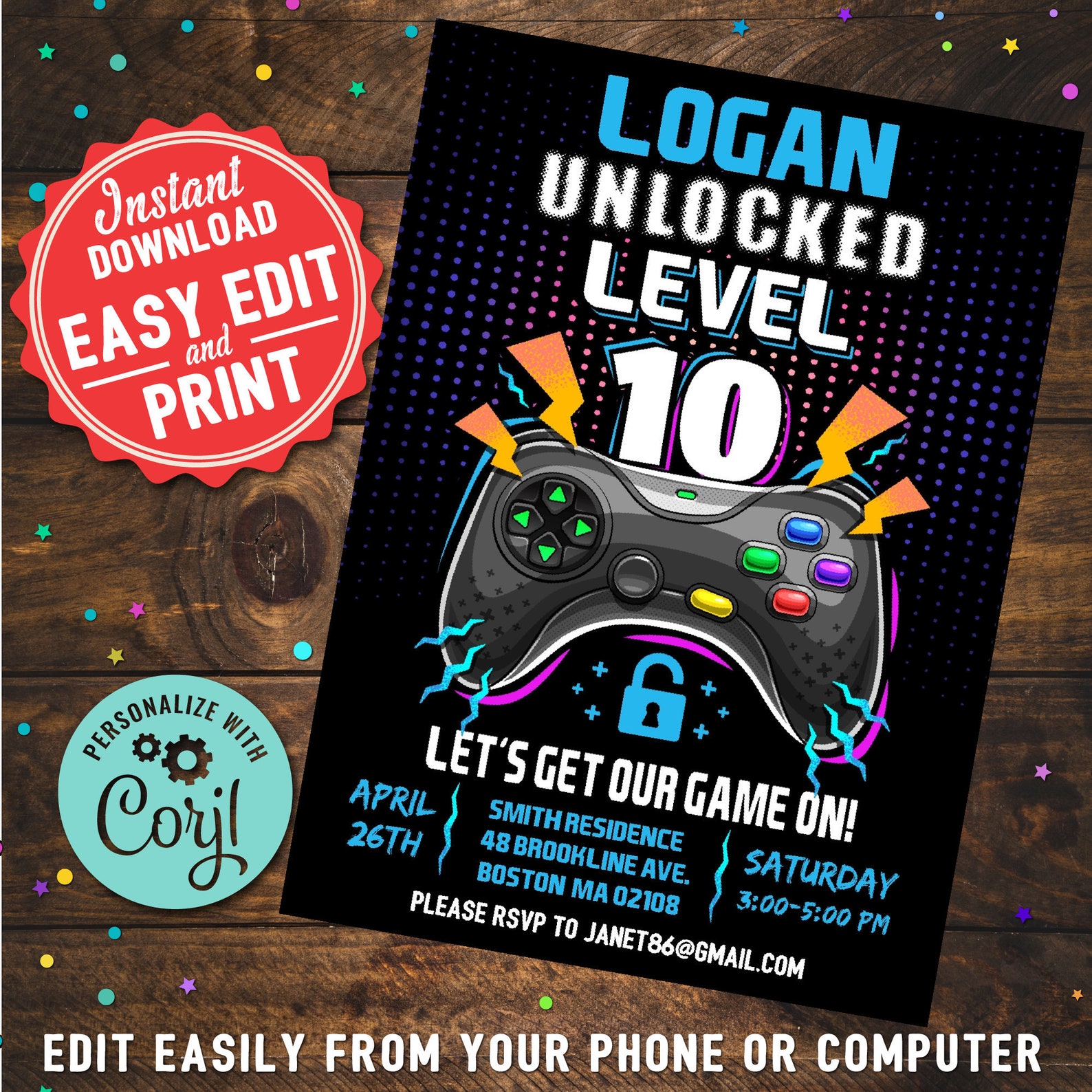 video-game-level-10-unlocked-birthday-party-invitation-boys-etsy