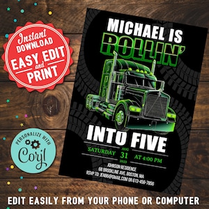 Semitruck Birthday Party Invitation: Boys 18 Wheeler (Digital Download)