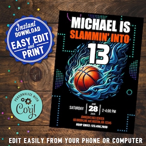 Basketball Birthday Invitation Boys Printable Digital Download