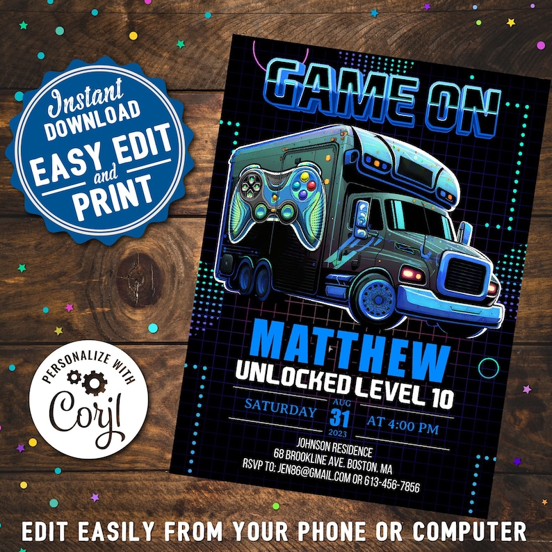 Game truck Video game party invitations ideas. Check out this list of Video Game Party ideas. Includes video gamer birthday party ideas for favors, food, decorations and more
