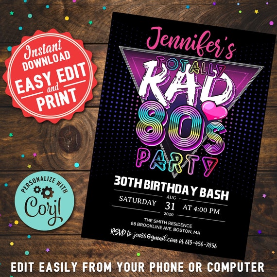 80's Birthday Party Invitation Women DIY Printable - Etsy Israel