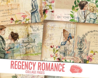 Regency Romance Junk Journal Kit, Regency Novel Collage Pages, Junk Journal Printable, Vintage Junk Journal Digi Kit, Vintage Ephemera