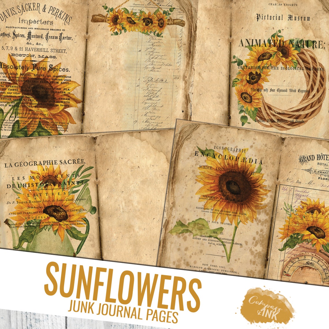 Sunflower Junk Journal Kit Sunflowers Junk Journal Pages Etsy