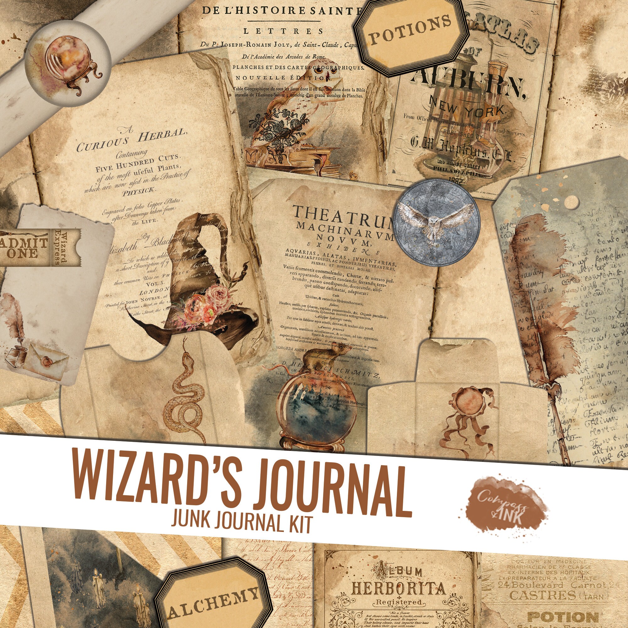 Junk Journal Kit, Wizard Junk Journal Printable, Printable Journal Pa…