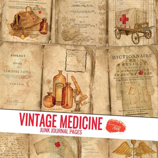 Junk Journal Printable, Vintage Medicine Junk Journal Pages, Doctor Journal Kit, Vintage Nurse Junk Journal Digi Kit, Digital Kit, Collage