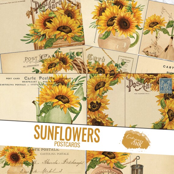 Vintage Sunflower Postcard Printable Junk Journal Ephemera - Etsy