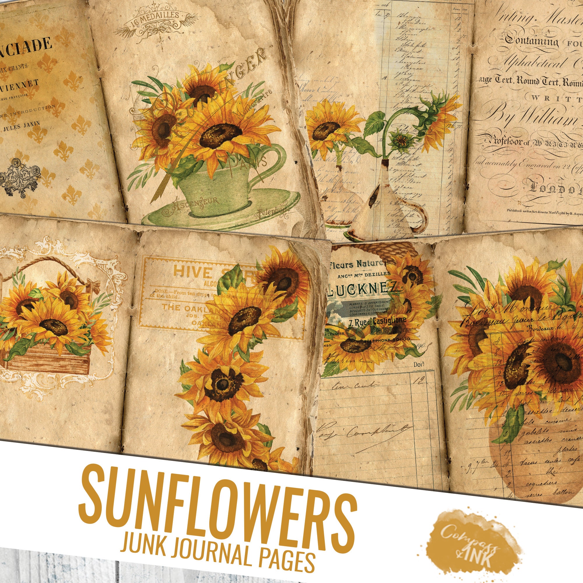 Sunflower Junk Journal Kit Sunflowers Junk Journal Pages Etsy