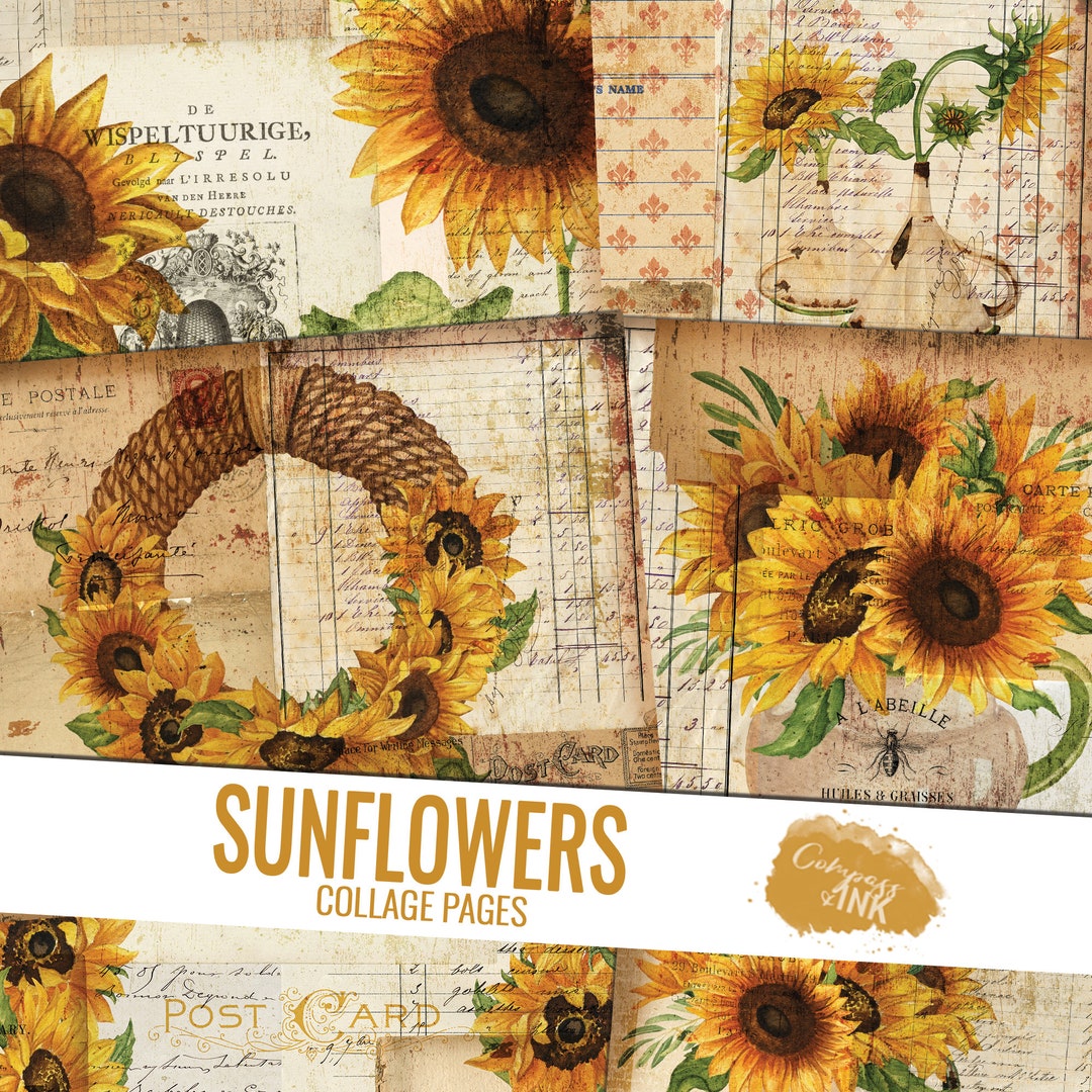 Sunflower Junk Journal Kit Sunflower Collage Pages Junk Etsy