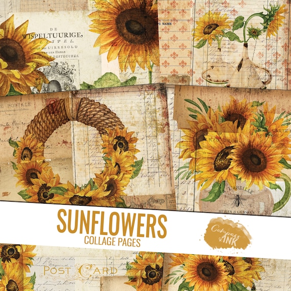 Sunflower Junk Journal Kit Sunflower Collage Pages Junk | Etsy