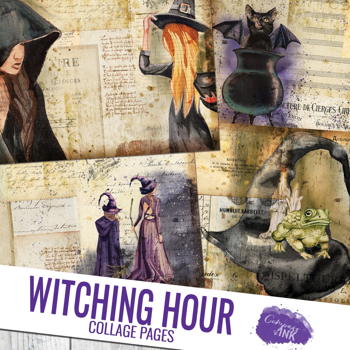 Junk Journal Printable Witch Junk Journal Collage Pages Fall - Etsy