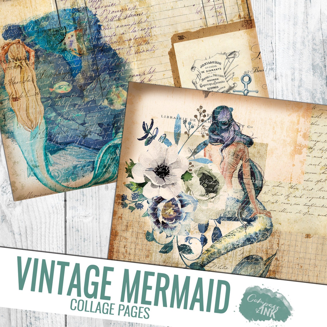 Mermaid Junk Journal Printable Kit Vintage Mermaid Collage - Etsy