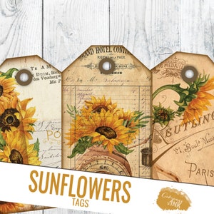 Sunflower Ephemera Tags Sunflower Junk Journal Tags - Etsy