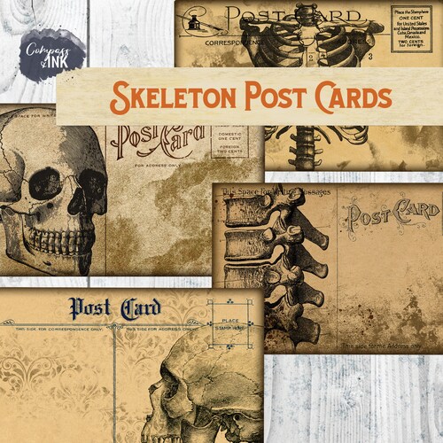 Skeleton Post Cards Printable Halloween Post Card Printable - Etsy