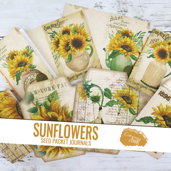 Sunflower Seed Packet Printable, Junk Journal Printable, Mini Junk Journal Kit, Seed Packet Journal Kit, Botanical Mini Book, Ephemera Digi