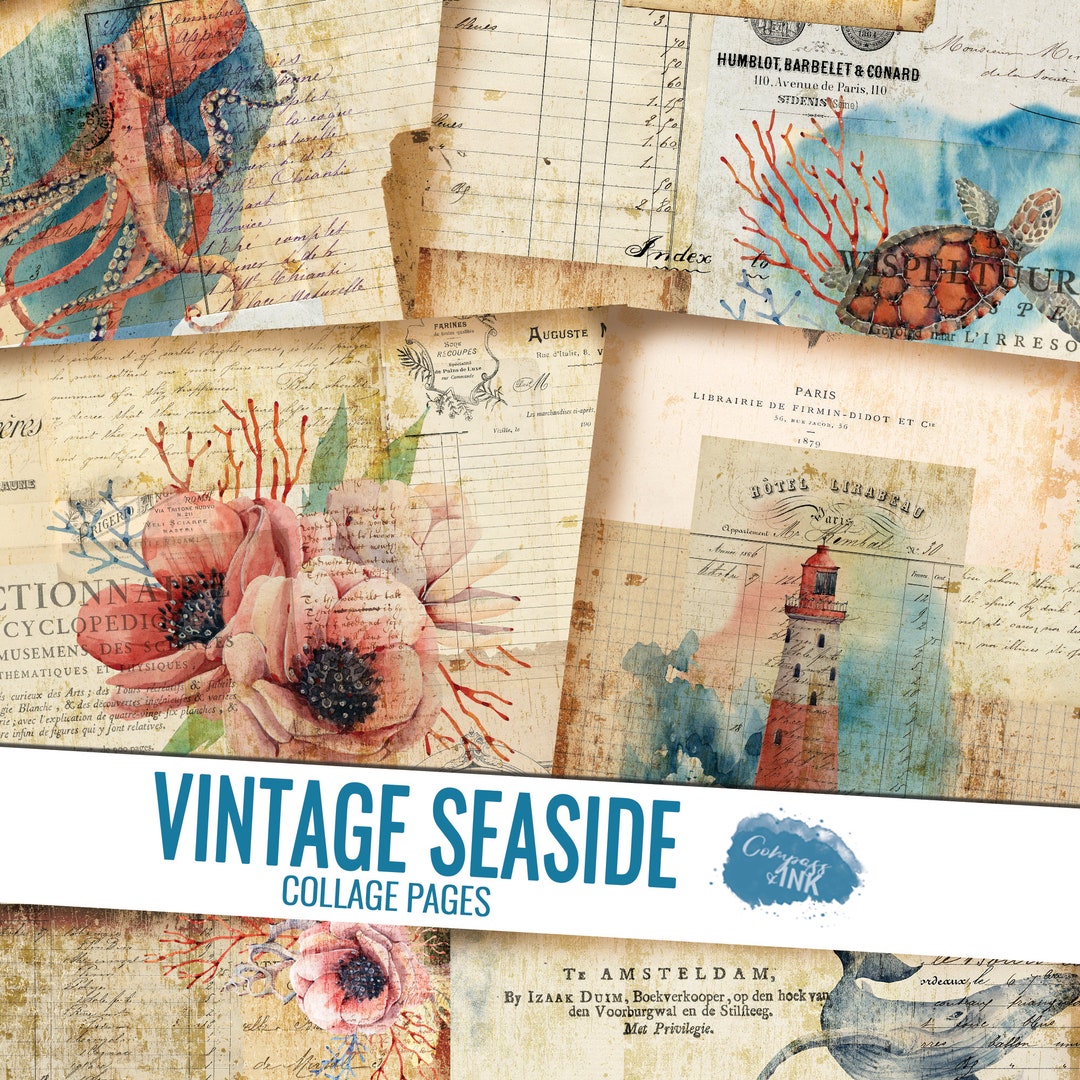 Ocean Junk Journal Kit, Vintage Seaside Collage Pages, Junk Journal ...