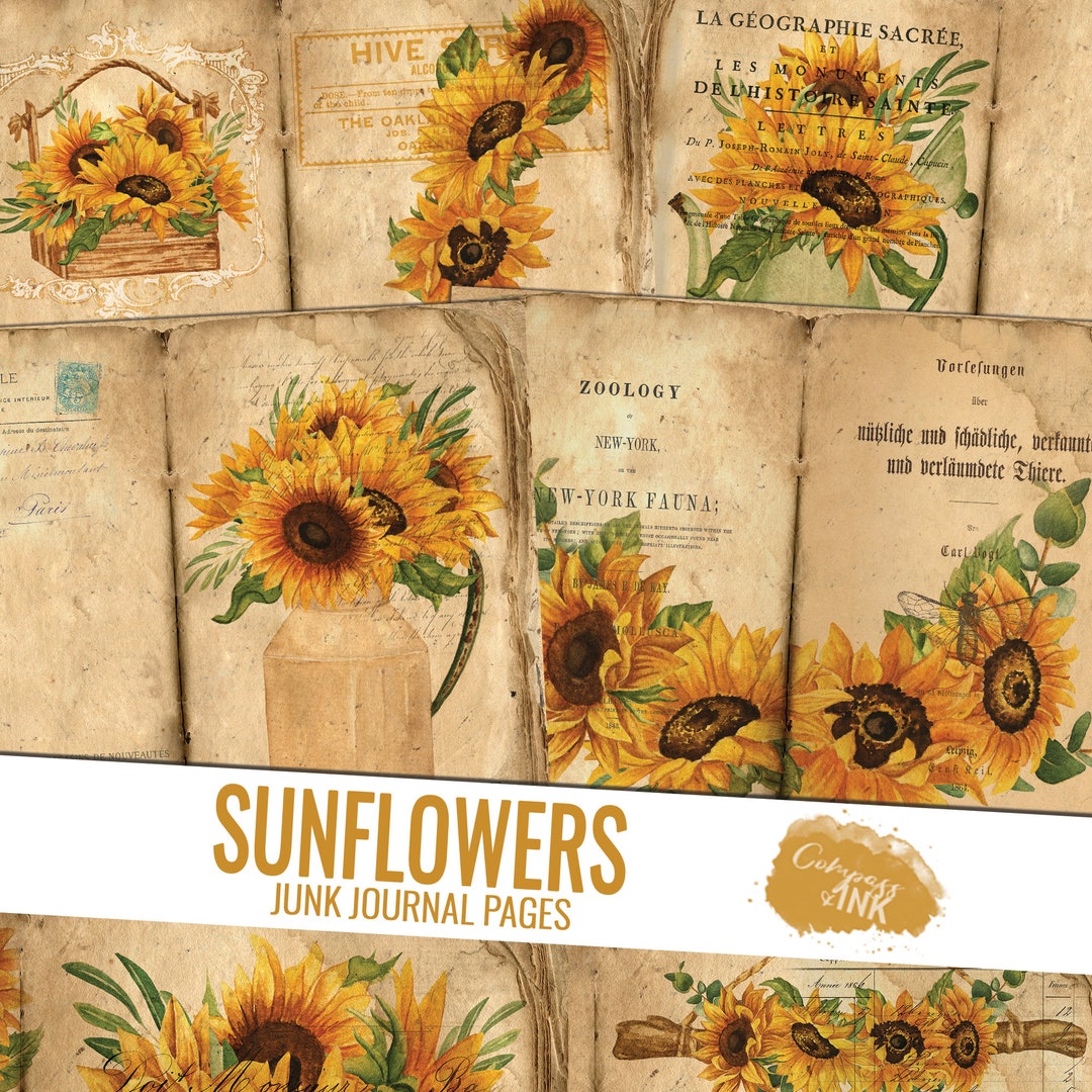 Sunflower Junk Journal Kit Sunflowers Junk Journal Pages Etsy