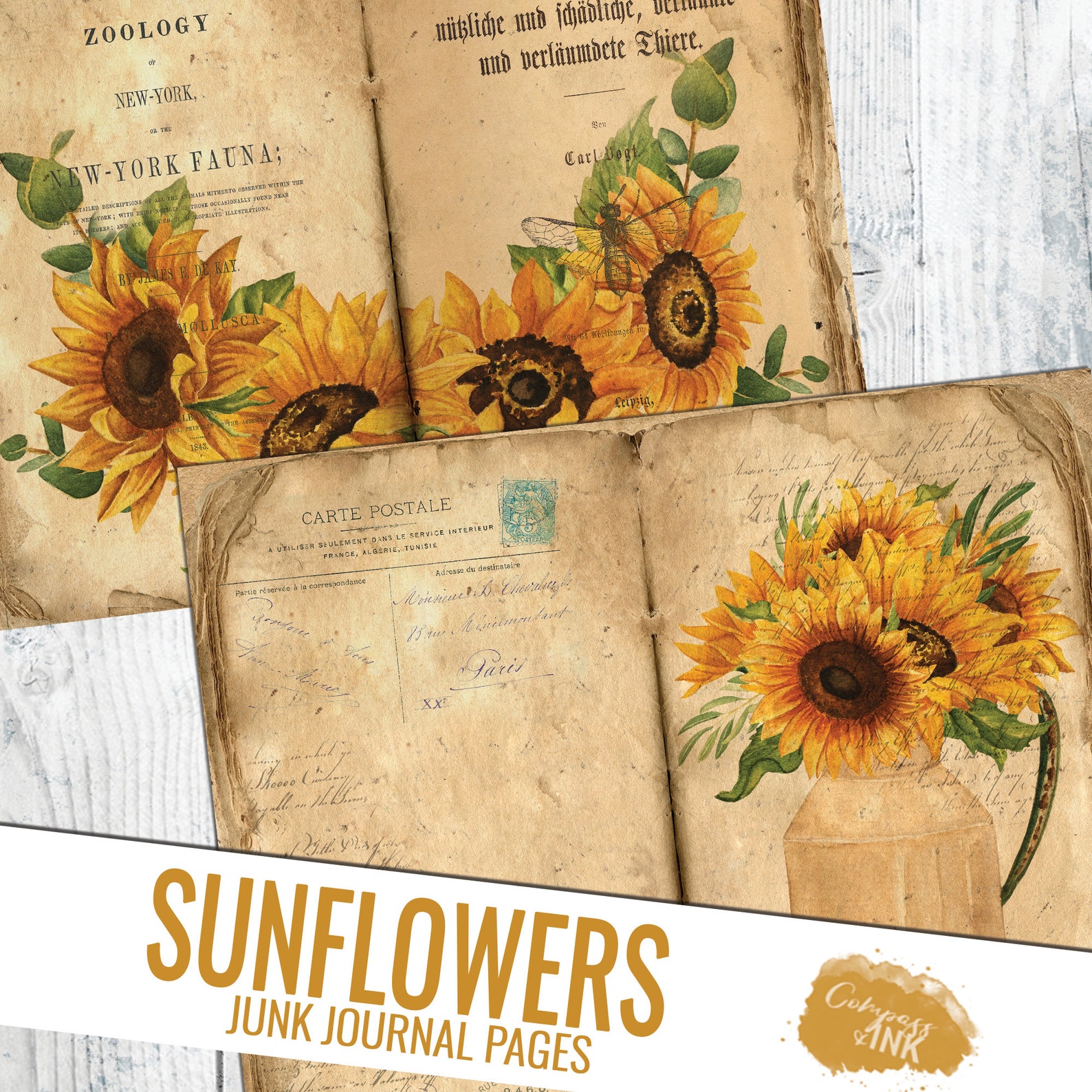Sunflower Junk Journal Kit Sunflowers Junk Journal Pages Etsy