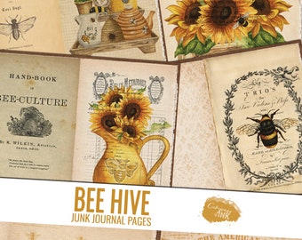 Bee Junk Journal Kit, Bee Hive Junk Journal Pages, Junk Journal Printable, Vintage Junk Journal Digi, Vintage Ephemera, Honey Bee Digital