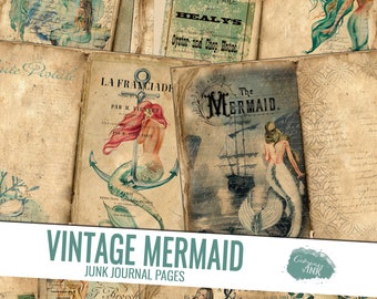 Mermaid Junk Journal Kit, Vintage Mermaid Journal Pages, Junk Journal Printable, Vintage Junk Journal Digi Kit, Vintage Printable Journal