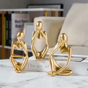 Gold Thinker Statue Decor Modern Abstract Sculpture Set of 3