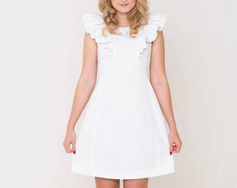 White ruffle dress/Midi dress/Cocktail dress/Sleeveless white dress/Ruffles