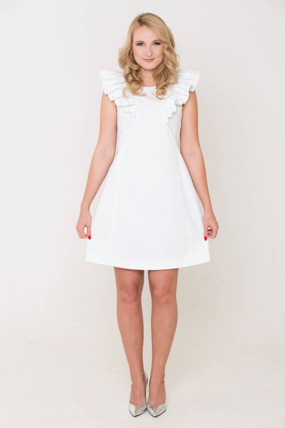 White Ruffle Dress/Midi Dress/Cocktail Dress/Sleeveless White Dress/Ruffles