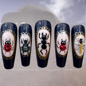 3D Encapsulated Insect Bug Display- Custom Hand Painted-  Press On Gel Nails/ Nail Extensions