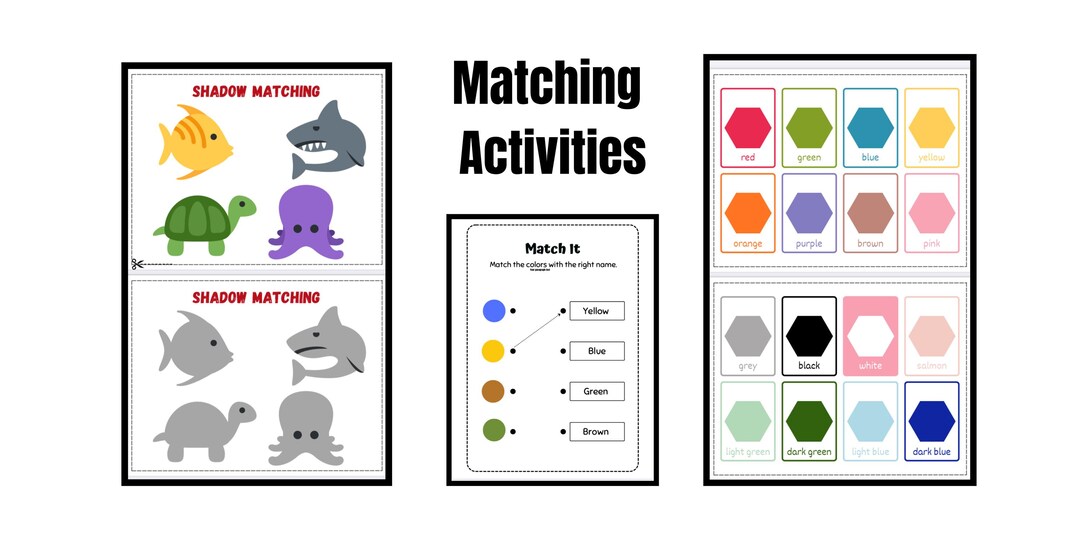 Educational Matching Worksheets for Kids, Printable Kindergarten ...