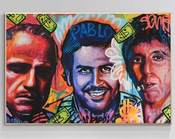 Gangster Film Charakter Leinwanddruck: Corleone, Escobar, Scarface Fan Art