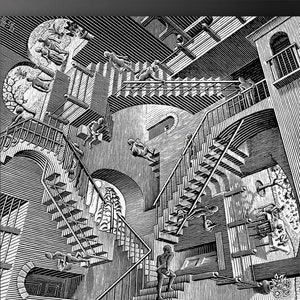 Escher Relativity Canvas Print: Optical Illusion Surreal Art