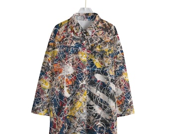 Abstract Art Chiffon Blouse: Jackson Pollock Style, Recycled Polyester