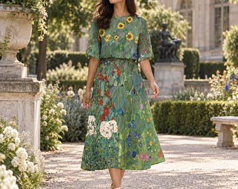 green sunflower dress Gustav Klimt Midi Dress: Art Nouveau Print 8/13/25 mc