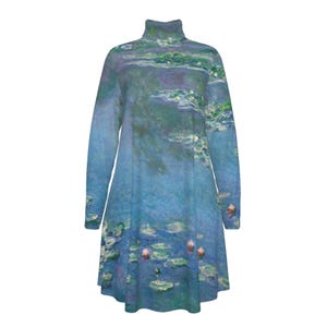 Monet Water Lilies Dress: Impressionist Art High Neck Long Sleeve