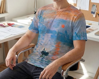 100% Cotton All-Over Print T-Shirt, Impression, Sunrise by Claude Monet, XS-5XL
